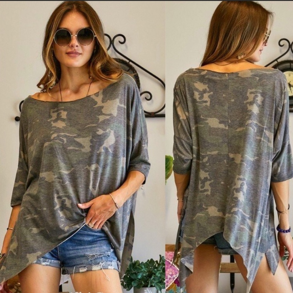 CAMO RAW EDGE ASSYMETRICAL TOP